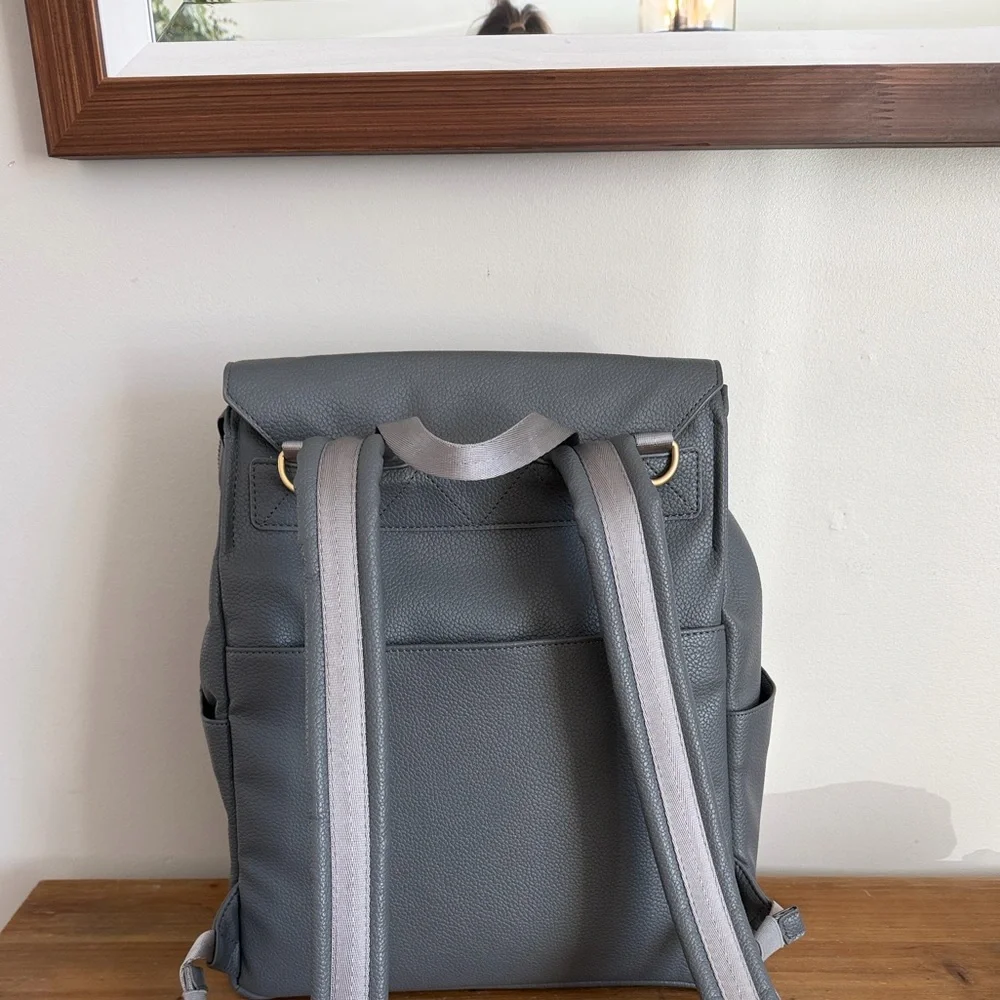 Freshly Picked Grey Leather Diaper Bag